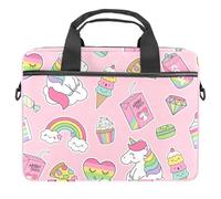 Pastel Unicorn and Dessert Pizza Rainbow Pattern Laptop Case Bag Sleeve Portable Crossbody Messenger Briefcase w/Strap Handle, 13 14 inch