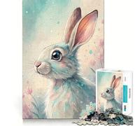 Pastel Watercolor Bunny with Flowers Jigsaw Puzzles 1000 Piece for Teenagers Reason Skill Toy Serene Time Exact Cut Amazing Present (50x75cm)