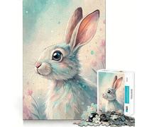 Pastel Watercolor Bunny with Flowers Jigsaw Puzzles for Teenagers 1000 Pieces Reason Skill Toy Soothing Play Exact Cut Santa Wish Gift (38x52cm)