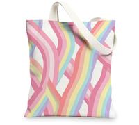 Pastel Waves Canvas Tote Bag, Stylish Reusable Grocery Bags, Soft Cotton Lightweight Beach Shoulder Strap Bags 13x15 Inch