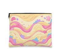 Pastel Wavy Stars and Hearts Abstract Waves Fanciful Makeup Bag 7x9 Inch