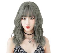 Pastel Wavy Wig with Bangs Women's Short Wig Curly Wavy Shoulder Length Pastel Heat-Resistant Synthetic Wig Cosplay Wig for Girl (Photo Color 17in)
