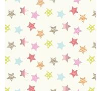 Pastel White Stars - 1/2 Metre 100% Cotton Tight Woven Quilting Fabrics Circus Tent Material Animals Ringmaster Buntings Patchwork Kids Bedding Elephants Sea Lion Star Fabric Dress Making Patchwork