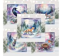 Pastel Winter Solstice, Yuletide Christmas Cards featuring creatures of the forest with a twist of magic - Set 4 Celebrate the magic of nature with these beautiful greeting cards.