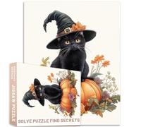 Pastel Witch Cat Flowers Pumpkins Puzzle Soft Art 1000 Piece Relaxing Activity Challenging Family Activity Games Colorful DIY Craft Puzzle for Home Decor Gifts
