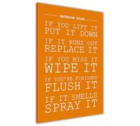 Pastello Bathroom Rules Orange Canvas Wall Art Picture Print for the Living Room, Bedroom, Home Decor