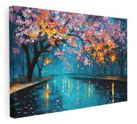 Pastello Cherry Blossom Spring in Imperial Garden Canvas Wall Art - Wall Art Print for Living Room, Bedroom, Office, Framed Artwork - Elegant Floral Landscape Décor (61cm x 41cm / 24x16inch)