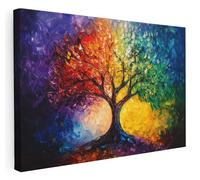 Pastello Colourful Tree Of Life Canvas Wall Art - Abstract Wall Art Print for Living Room, Bedroom, Office, Framed Artwork (41cm x 31cm / 16x12inch)
