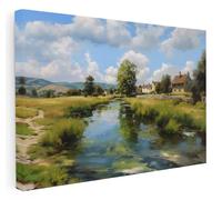 Pastello English Countryside Cotswolds River Walks Canvas Wall Art - Wall Art Print for Living Room, Bedroom, Office, Framed Artwork - Ready to hang (41cm x 31cm / 16x12inch)
