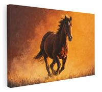 Pastello Horse Golden Mane Wind Canvas Wall Art - Wall Art Print for Living Room, Bedroom, Office, Framed Artwork - Majestic Equine Movement Décor (61cm x 41cm / 24x16inch)