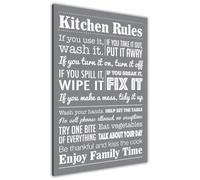 Pastello Kitchen Rules Quote Grey Canvas Wall Art Picture Print for the Living Room, Bedroom, Home Decor