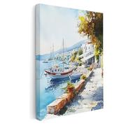 Pastello Mediterranean Collection Canvas Wall Art - Santorini Greece Wall Art Print for Living Room, Bedroom, Office, Framed Artwork (Crete, 31cm x 20cm / 12x8inch, Wrapped Canvas)
