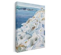 Pastello Mediterranean Collection Canvas Wall Art - Santorini Greece Wall Art Print for Living Room, Bedroom, Office, Framed Artwork (Santorini, 31cm x 20cm / 12x8inch, Wrapped Canvas)