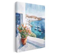 Pastello Mediterranean Collection Canvas Wall Art - Santorini Greece Wall Art Print for Living Room, Bedroom, Office, Framed Artwork (Mykonos, 102cm x 77cm / 40x30inch, Wrapped Canvas)