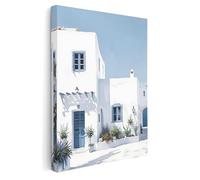 Pastello Mediterranean Collection Canvas Wall Art - Santorini Greece Wall Art Print for Living Room, Bedroom, Office, Framed Artwork (Blue Home, 61cm x 41cm / 24x16inch, Wrapped Canvas)