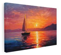 Pastello Sailboat Sunset Cruise Canvas Wall Art - Wall Art Print for Living Room, Bedroom, Office, Framed Artwork - Tranquil Coastal Evening Décor (41cm x 31cm / 16x12inch)