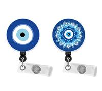 PastelMoon 2PCS Evil Eye Badge Reels Retractable; Heavy Duty ID Badge Holders Retractable with Alligator Clip for Nurses, Teachers and Students; Cute Badge Reel, Blue, Set of 2