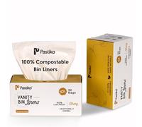 Pastiko 100% Compostable Biodegradable Vanity 10L Small Bin Bags 30 Bin Liners Plant Based Extra Thick Leak Proof TUV Austria OK Home and Industrial Compostable Strong Rubbish Bags