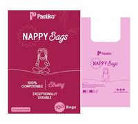 Pastiko Baby Essentials for Newborn - 100% Compostable Nappy Bags, 100 Pack, Pink Biodegradable Eco-Friendly Nappy Sacks for Newborn Essentials, Extra Thick, Leak-Proof, TUV OK Home Compost Certified
