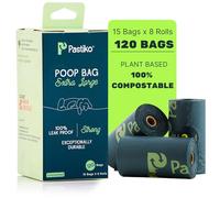 Pastiko Compostable Dog Poo Bags - Extra Large - 120 Pcs Extra Thick Guaranteed Leak Proof - Biodegradable Dog Poop Bags Rolls - Strong & Eco-Friendly Odour Proof Made from TUV Certified Cornstarch