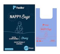 Pastiko Compostable Nappy Bags | 100 Pcs | Extra Thick Leakproof Nappy Sacks | 100% Biodegradable & Plant-Based Large Diaper bag | TUV Home Compostable Certified | Baby Changing Essentials (Blue)