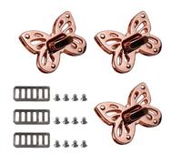 Pastlla 3 Sets Metal Butterfly Twist Purse Closure Turn Locks Clip Clasp for Wallet Briefcase DIY Purse Handbags Making, Rose Gold