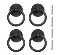 Pastlla 4 Pack Solid Antique Style Brass Cabinet Pulls Knobs with Screws, Black Vintage Drawer Ring Pulls Knobs, Furniture Hardware Drawer Handles for Dresser Cabinet