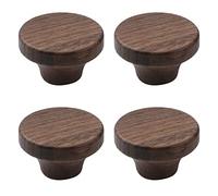 Pastlla 4Pcs Wood Drawer Knobs - Black Walnut, 1.6" Single Hole Knob - Kitchen Cabinets Furniture Pulls