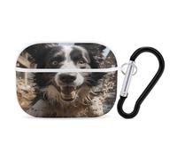 Pastor Border Collie Earbuds Organizer Shockproof Protective Airpods Pro Cover with Carabiner Clip Anti Fall Carrying Earphone Case Cover for Airpods Pro 2nd Generation White