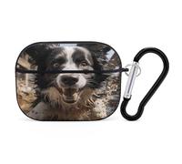 Pastor Border Collie Earbuds Organizer Shockproof Protective Airpods Pro Cover with Carabiner Clip Anti Fall Carrying Earphone Case Cover for Airpods Pro 2nd Generation Black