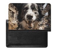 Pastor Border Collie Passport Holder with 3 Card Slots, Portable PU Leather Travel Wallet, Slim Protective Cover for Passport, ID, Credit Cards