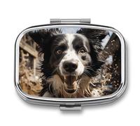 Pastor Border Collie Pill Box 2 Compartment - Small Metal Medicine Organizer Portable Pill Case for Purse Pocket Travel Vitamin Organizer for Men Women, BPA-Free