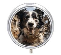 Pastor Border Collie Pill Box Cute Round Pill Box 3 Compartment Decorative Pocket Purse Portable Mini Travel Medicine Tablet Vitamin Fish Oil Holder Organizer Pill Case