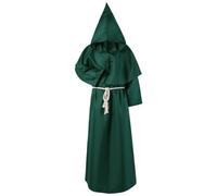 Pastor Costume Halloween Medieval Gothic Witch Costume Cross Hemp Rope Robes with Hood 3-Piece Set Renaissance Medieval Cosplay Witches Masquerade Evening Dresses, Green, M