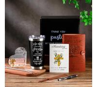 Pastor Gifts, Pastors Fathers Day Appreciation Gifts 7pcs Set For Men, Unique Pastor Gifts, 20oz Tumbler Leather Journal Cards Signs Pen Bookmark for Christian Christmas Birthday Retirement