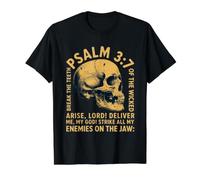 Pastor Religious Skull Bible Verse Psalm 3:7 Value Graphic T-Shirt, Men, Black, M