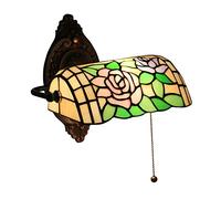 Pastoral Baroque Style Stained Glass Bankers Tiffany Wall Light, Retro Reading Wall Lamp With Pull-Wire Switch Lampshade, Antique Wall Sconce For Library Corridor Hotel Room