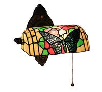 Pastoral Baroque Style Stained Glass Bankers Tiffany Wall Light, Retro Reading Wall Lamp With Pull-Wire Switch Lampshade, Antique Wall Sconce For Library Corridor Hotel Room