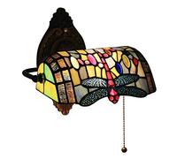 Pastoral Baroque Style Stained Glass Bankers Tiffany Wall Light, Retro Reading Wall Lamp With Pull-Wire Switch Lampshade, Antique Wall Sconce For Library Corridor Hotel Room