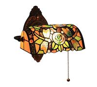 Pastoral Baroque Style Stained Glass Bankers Tiffany Wall Light, Retro Reading Wall Lamp With Pull-Wire Switch Lampshade, Antique Wall Sconce For Library Corridor Hotel Room