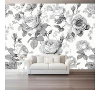Pastoral Botanical Roses Leaves Mural Wallpaper 150 x 105 cm (W x H), Classic Sketch Photo Wallpaper Non Woven Wall Mural Poster, for Teen Kids Bedroom Playroom Home Decoration Removable Mural
