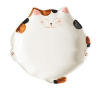 Pastoral Cat Plate Ceramic Plate Cute Cat Shape Dinner Plate Fruit Salad Plate Vegetable Plate Rice Plate Underglaze Color Craft (Calico cat,Plate)