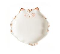 Pastoral Cat Plate Ceramic Plate Cute Cat Shape Dinner Plate Fruit Salad Plate Vegetable Plate Rice Plate Underglaze Color Craft (White cat,Plate)