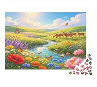 Pastoral Deer Group 1000 Piece Jigsaw Puzzle Paper for Adults Colorful Wildflower Relaxation Focus Family Fun Home Decor Gift 52x38cm/1000pcs