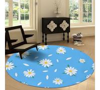 Pastoral Flowers Daisies Living Room Round Area Rug 220 cm, Blue Soft Large Carpet Non-Shedding - Washable Bedroom Circular Carpet Non-slip Short Pile Rug for Dining Room Office Playroom Decor