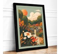 Pastoral Garden Dreams Boho Framed Wall Art Print A1 Black