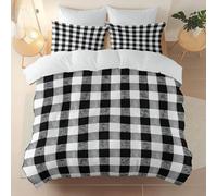 Pastoral Grid Color Block Duvet Set - Premium Microfiber Reversible Duvet Cover Queen 3 PCs - Ultrasoft Hypoallergenic Quilt White Cover Bedding Sets with Zipper Closure
