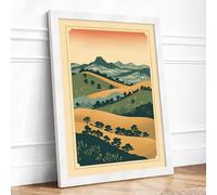 Pastoral Hills in Gold Japandi Framed Wall Art Print A3 (42×29.7cm) White, Wall Decor for Living Room, Bedroom, Office & Home, Ready to Hang, Art Gift
