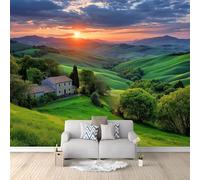 Pastoral Landscape Manor Sunset Hills Wall Mural Multicolor 350 x 256 cm - Premium Non-Woven Large Photo Wallpaper for Teenage Boys Bedroom, Living Room, Office Feature Wall Decoration