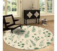Pastoral Machine Washable Round Area Rug 220 cm, Vintage Ferns Plants Vines Leaves Printed Circular Rug Non-slip Carpet - Soft Short Pile Carpet Floor Decorate for Living Room Bedroom Playroom
